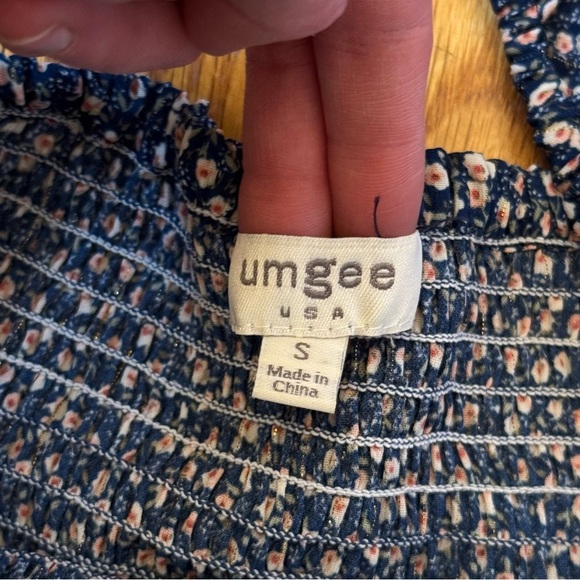 Umgee Women’s Blue Floral Smocked Long Sleeve Square Neck Dress Size Small - Picture 11 of 15